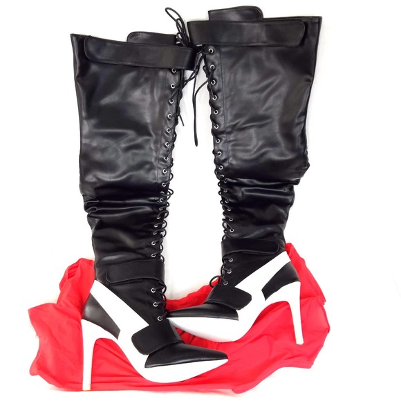 NEW Cape Robbin Over The Knee Thigh High Lace Up Black Stiletto Boots Si… - Picture 2 of 9